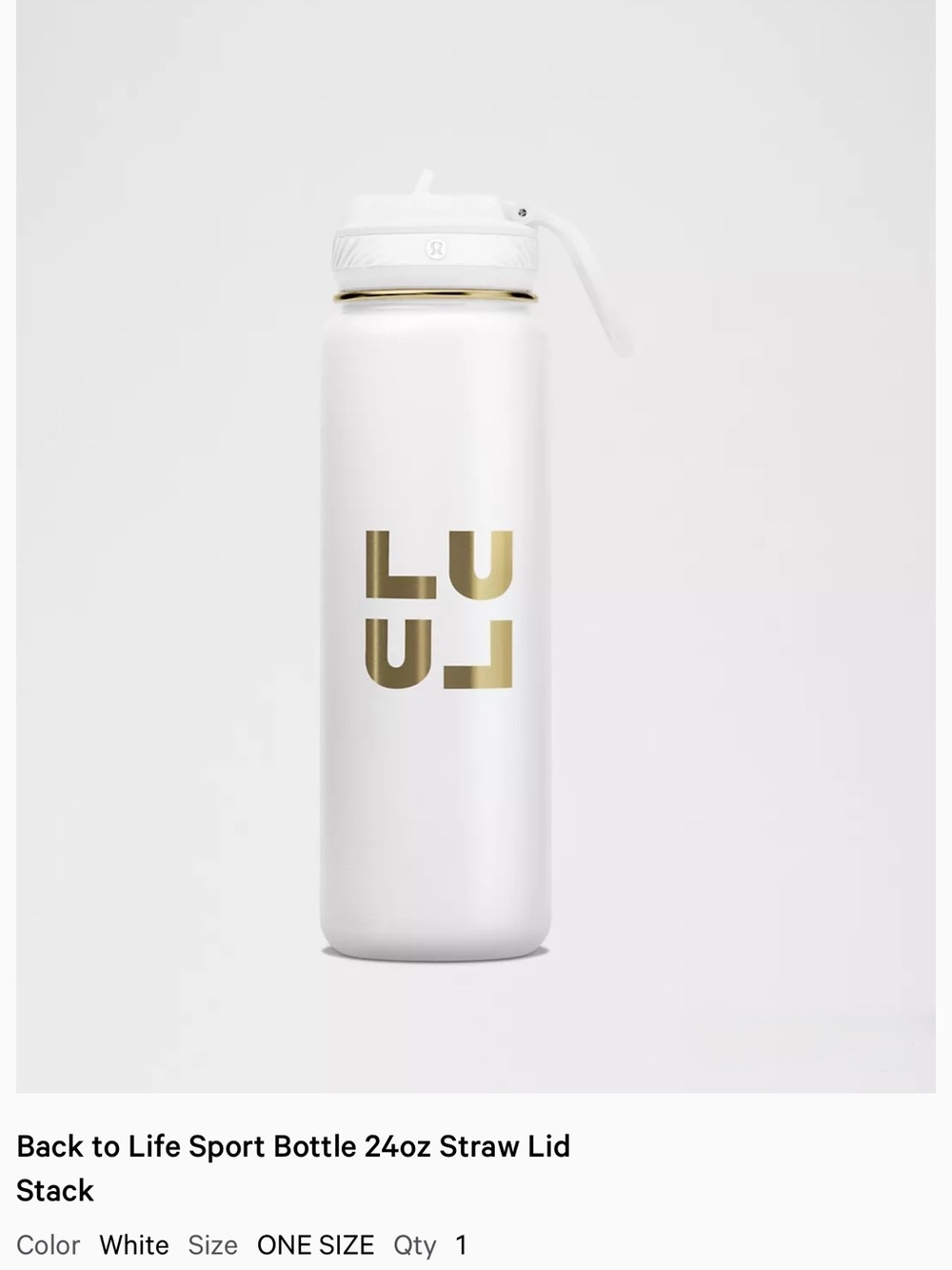 lululemon NWT Back to Life Sport Bottle 24oz White Gold Stacked Logo, straw lid